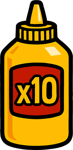 Mustard Bottle, label is x10.
In-Game asset.  2d.  High contrast.  No shadows