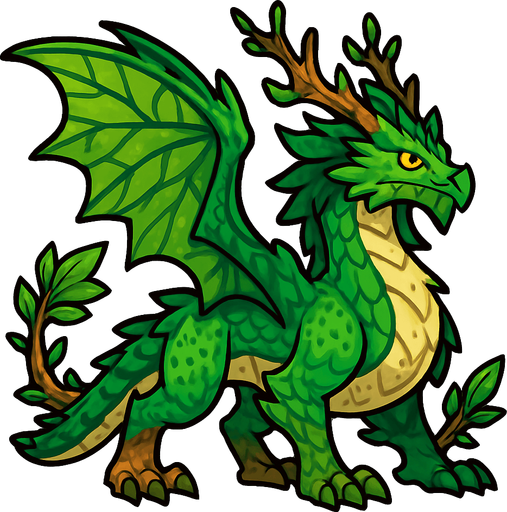 Dragon légendaire de la nature.
In-Game asset.  2d.  High contrast.  No shadows