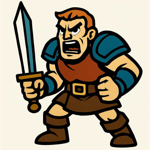 Angry warrior holding a sword.
In-Game asset.  2d.  High contrast.  No shadows