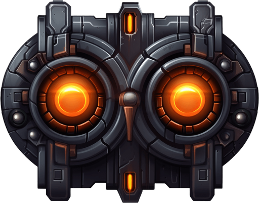 Dark circular power up indicating double cannons.
Game Texture. In-Game asset. 2d. Pixelart. White background. Blank background. Low detail. High contrast.