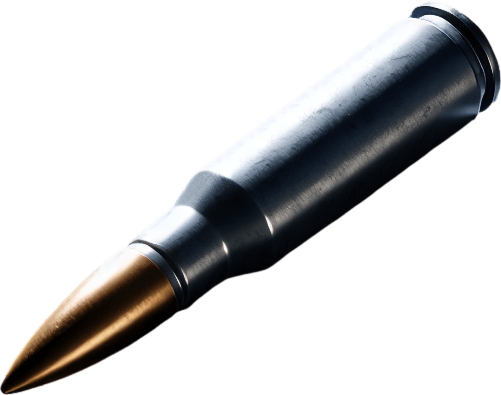 Bullet.
Single Game Texture. In-Game asset. 2d. Blank background. High contrast. No shadows.