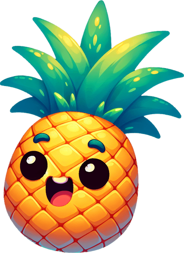 pineapple with eye and mouth animation..
Single Game Texture.  In-Game asset.  2d.  Blank background.  High contrast.  No shadows