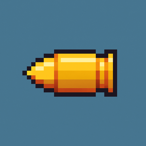 Pixel art bullet.
In-Game asset.  2d.  High contrast.  No shadows