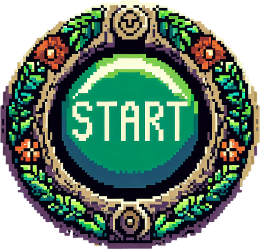 A retro pixel art start button. Forest theme, 16 bit, hobbit themed game.
Single Game Texture. In-Game asset. 2d. Blank background. High contrast. No shadows.