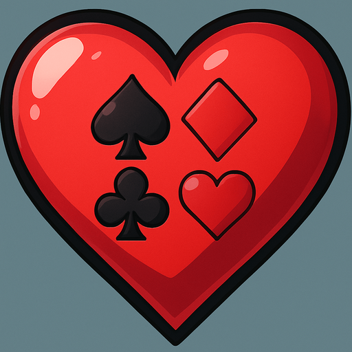 Add an icon of the four card suits in the center of the heart. Anime style.