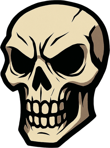 2d mysterious and scary skeleton character's head.
In-Game asset.  2d.  High contrast.  No shadows