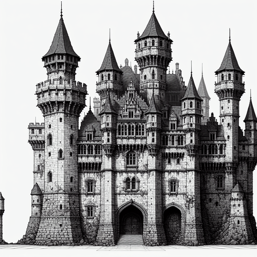 eski bir orta çağ kalesi.
Single Game Texture.  In-Game asset.  2d.  Blank background.  High contrast.  No shadows