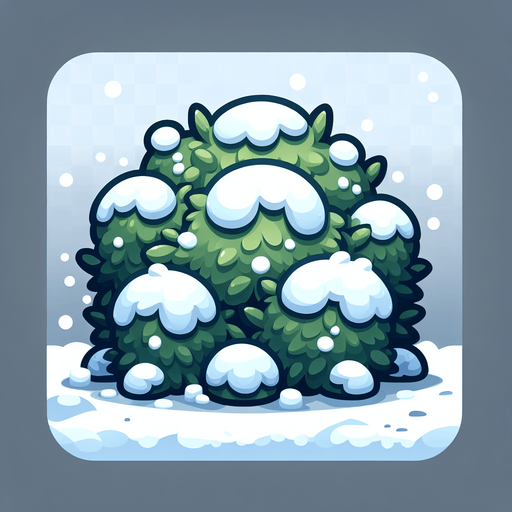 Куст в снегу мультяшный.
Single Game Texture.  In-Game asset.  2d.  Blank background.  High contrast.  No shadows