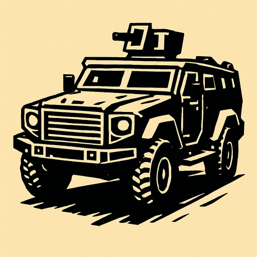 ZIRHLI ARAÇ ARKA SOL ÇAPRAZ ŞEKİLDE İLERLİYOR ÖNDEN GÖRÜNTÜ.
In-Game asset.  2d.  High contrast.  No shadows