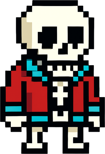 2d pixelart skeleton with jacket.
In-Game asset.  2d.  High contrast.  No shadows