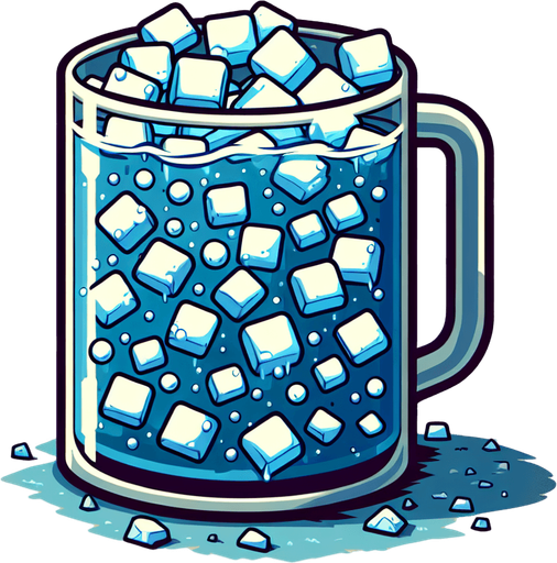 A pitcher full of nice fresh water and ice cubes..
Single Game Texture. In-Game asset. 2d. Blank background. High contrast. No shadows.
