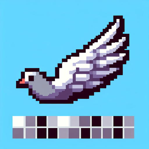 8-bit. cartoon. pigeon wing. seen from the side. in game assset. Single Game Texture. In-Game asset. 2d. Blank background. High contrast. No shadows.