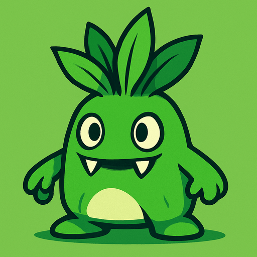Um monstrinho do tipo grama inspirado em Pokémon e Digimon e planta vs zombie.
In-Game asset.  2d.  High contrast.  No shadows