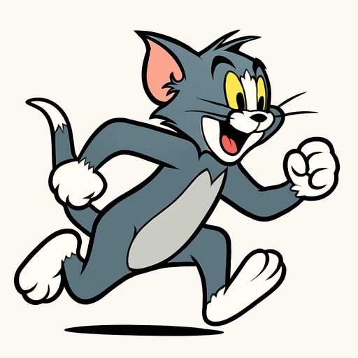 çizgi film olan kedi tom'u koşan şekilde çiz.
In-Game asset.  2d.  High contrast.  No shadows