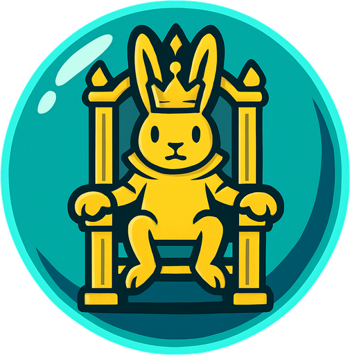 a bubble with a golden king rabbit inside sitting in a throne.
In-Game asset.  2d.  High contrast.  No shadows
