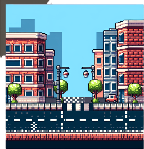 Cartoon. 8-bit. Close view of a stree block from the side. For a sidescroller game to be used as backgrouns. Single Game Texture. In-Game asset. 2d. Blank background. High contrast. No shadows.