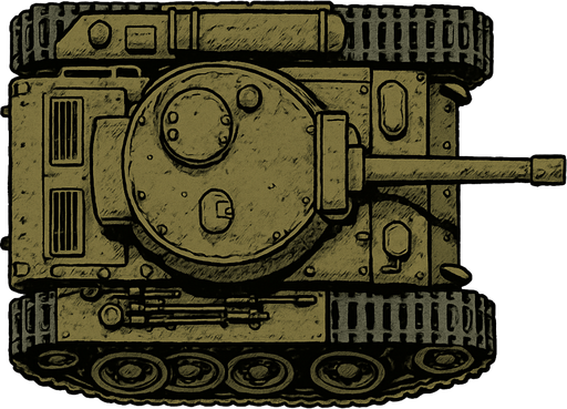 military, old, tank, top view.
In-Game asset.  2d.  High contrast.  No shadows
