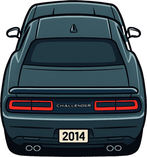 Gri Dodge challenger 2014 arkasi ama yukaridan.
In-Game asset.  2d.  High contrast.  No shadows