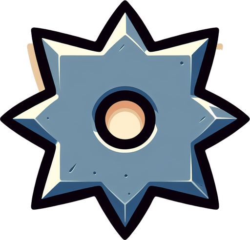 Мультяшный квадратный сюрикен.
Single Game Texture. In-Game asset. 2d. Blank background. High contrast. No shadows.