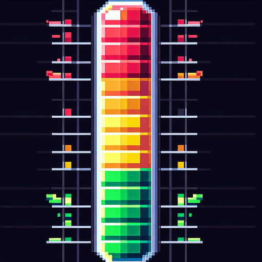 pixelart. a healthbar filled with a gradient going from red over yellow to green in the center, then to yellow and red again..
Single Game Texture. In-Game asset. 2d. Blank background. High contrast. No shadows.