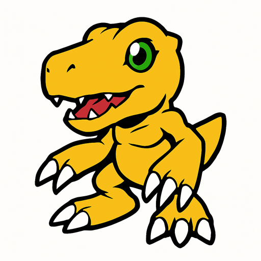 Agumon.
In-Game asset.  2d.  High contrast.  No shadows