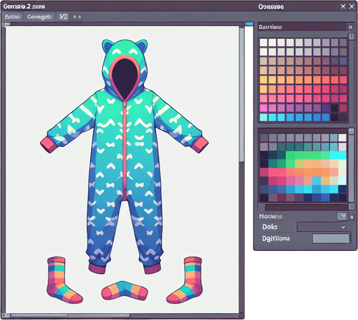 onesie with socks.
Single Game Texture.  In-Game asset.  2d.  Blank background.  High contrast.  No shadows