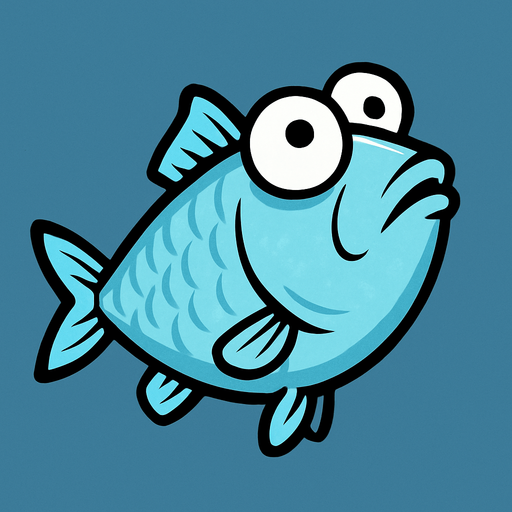 A dumb looking flat fish like a sardine looking up, ice blue color..
In-Game asset.  2d.  High contrast.  No shadows
