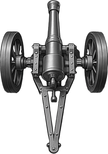 military, cannon, top view. realistic silver color..
In-Game asset.  2d.  High contrast.  No shadows