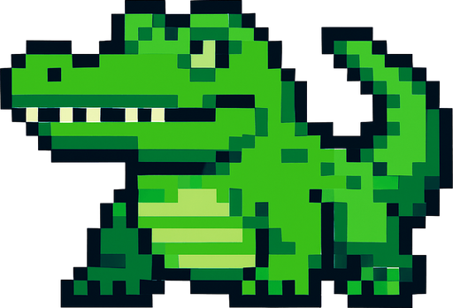green crocodile. looking left. pixel art..
In-Game asset.  2d.  High contrast.  No shadows