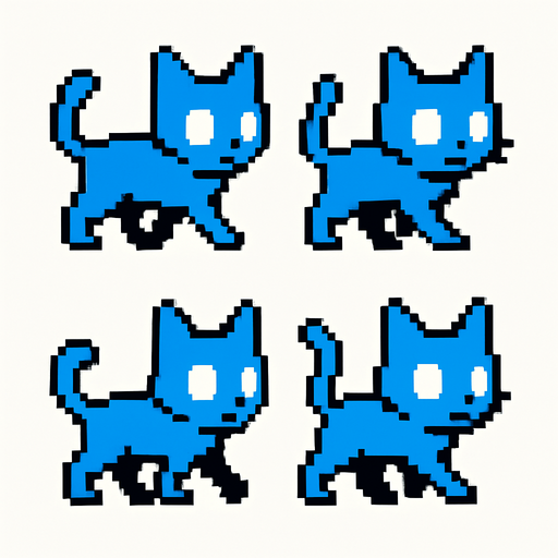 Haz los sprites de un gato azul sin pupilas caminando.
In-Game asset.  2d.  High contrast.  No shadows