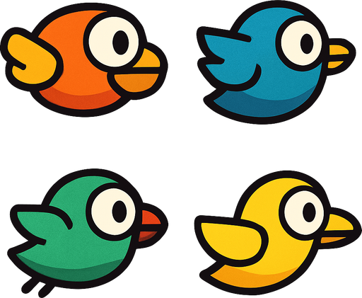 give me some alternatives of real flappy bird.
In-Game asset.  2d.  High contrast.  No shadows. Just one image