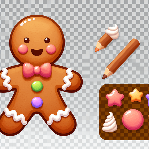 a cute gingerbread boy Single Game Texture. 2d. Transparent background. High contrast. No shadows.