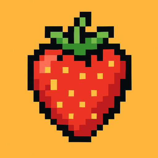 8 bit Straw berry.
In-Game asset.  2d.  High contrast.  No shadows