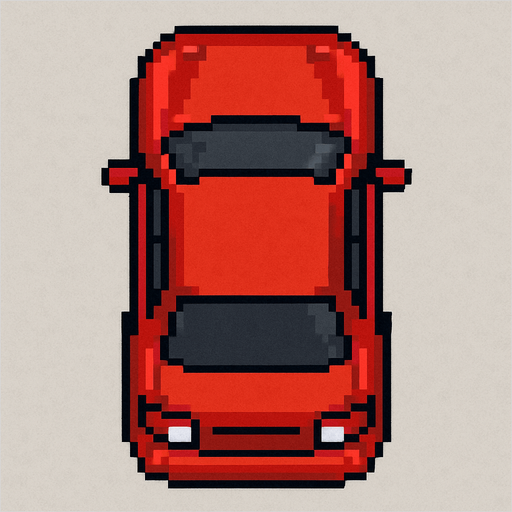 Create a top-down 2D car sprite facing downward..
In-Game asset.  2d.  High contrast.  No shadows