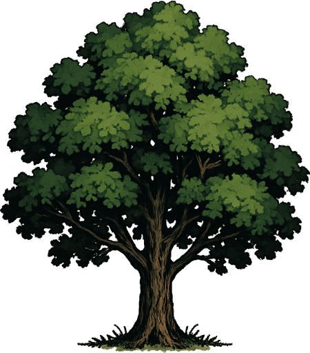 A realistic tree.
In-Game asset.  2d.  High contrast.  No shadows