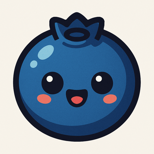 Blueberry with cute face.
In-Game asset.  2d.  High contrast.  No shadows