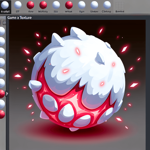 a snowball with red power, cartoon Single Game Texture. In-Game asset. 2d. Blank background. High contrast. No shadows.