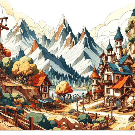 Epic background of a grinch village in the mountains, cartoon Single Game Texture. In-Game asset. 2d. Blank background. High contrast. No shadows.