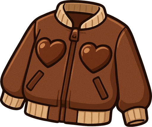 cute heart chocolate design jacket top view..
In-Game asset.  2d.  High contrast.  No shadows