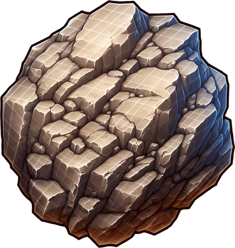 A rough edged rock. Transparent image..
Single Game Texture. In-Game asset. 2d. Blank background. High contrast. No shadows.