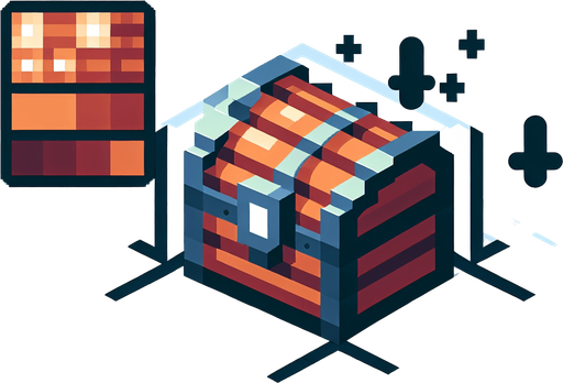 Un cofre del tesoro pixelado.
Single Game Texture.  In-Game asset.  2d.  Blank background.  High contrast.  No shadows