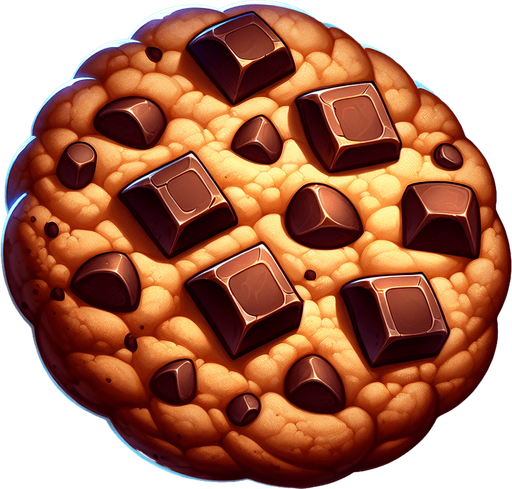 Chocolate chip cookie.
Single Game Texture.  In-Game asset.  2d.  Blank background.  High contrast.  No shadows