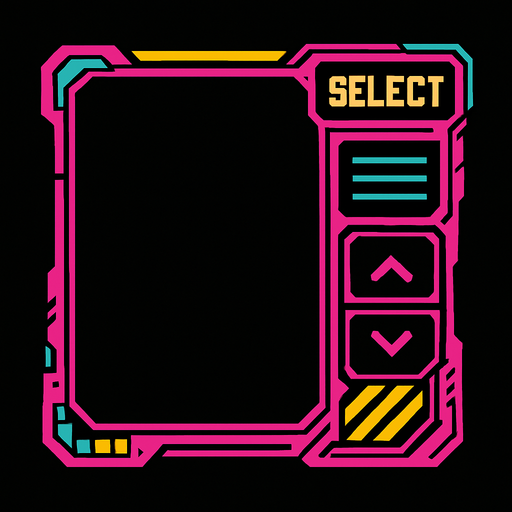 Cyberpunk style design empty selector UI.
In-Game asset.  2d.  High contrast.  No shadows
