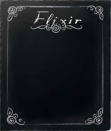 Word "ELIXIR" written in chalk in small