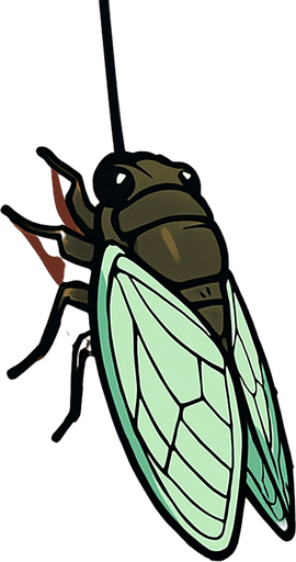 gambar 2d anime cicada hinggap di batang besar lebar pohon.
In-Game asset.  2d.  High contrast.  No shadows