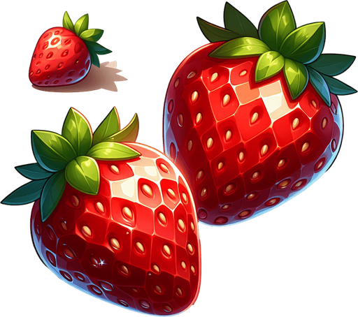 A couple of strawberries.
Single Game Texture. In-Game asset. 2d. Blank background. High contrast. No shadows.