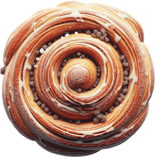 A cinnamon bun, viewed from above.
Single Game Texture. In-Game asset. 2d. Blank background. High contrast. No shadows.