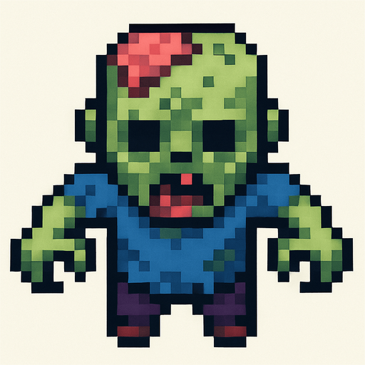Zombie desde arriba estilo rpg, pixelart.
In-Game asset.  2d.  High contrast.  No shadows