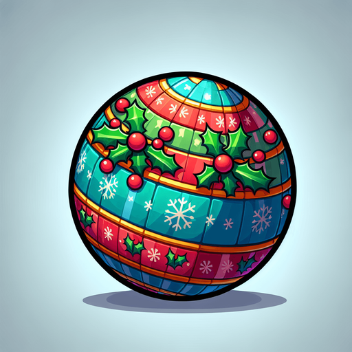 Ball with Christmas skin. Cartoon. Single Game Texture. In-Game asset. 2d. Blank background. High contrast. No shadows.