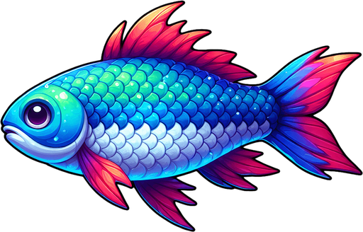 fish.
Single Game Texture.  In-Game asset.  2d.  Blank background.  High contrast.  No shadows